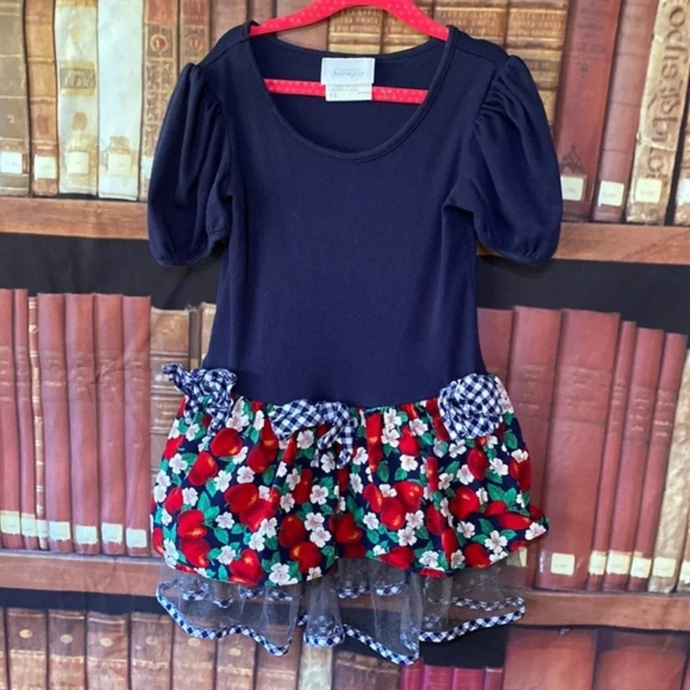 Vintage Bonnie Jean Apple Blossom Ruffle Dress Girls Size 6 Cottagecore